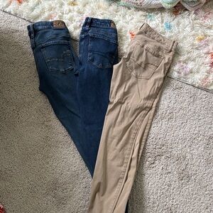American Eagle Outfitters Women's Skinny Jeans in Blue and Tan- BUNDLE 3 pairs